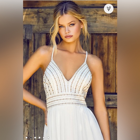 Lulus Meet Me in Madrid White Beaded Maxi Dress, S, NWT (no longer on site!) - Picture 2 of 8